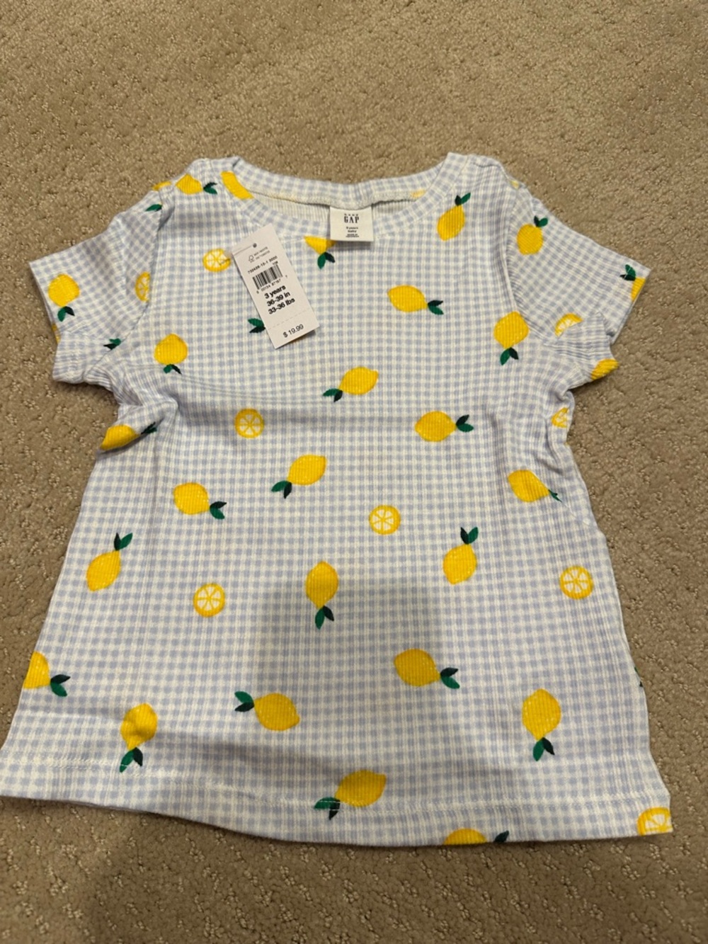 GAP Kids Blue Gingham Tee with Yellow Lemon Motif